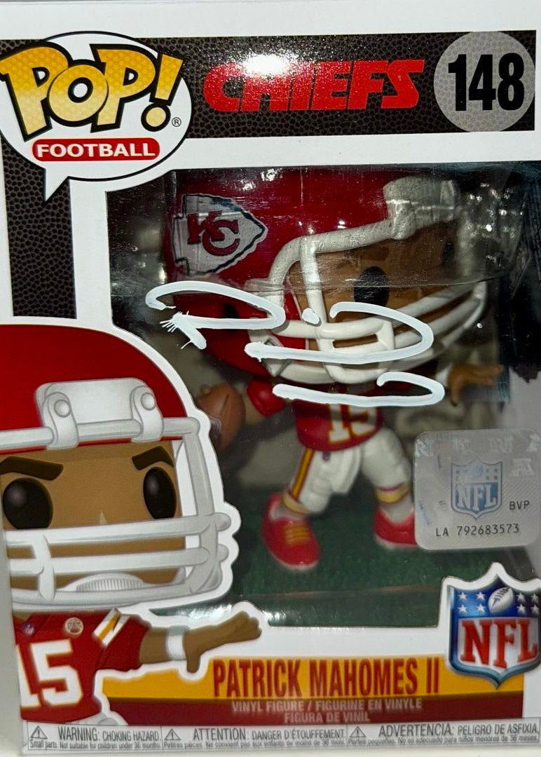 Patrick Mahomes Signed Kansas City Chiefs Funko Pop (White Ink) #148 - PSA Graded Near Mint, Authenticated / Encapsulated - Beckett & PSA COA